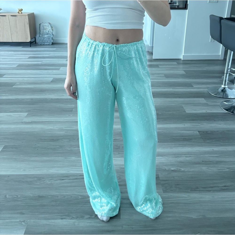 Blue sequin low rise pants